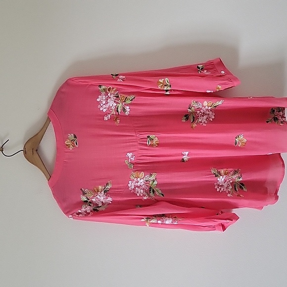 Hope Springs Pink Embroidered Sheer Tunic Blouse Size XL - Picture 4 of 7